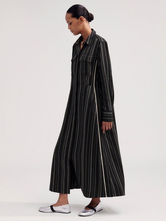 ME+EM Dresses & Skirts - ME+EM Women’s Black Pinstripe Long Shirt Dress Size 4